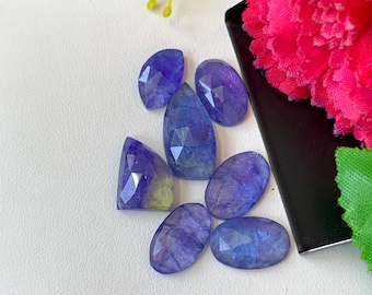 Natural Tanzanite Faceted Rose Cut Gemstone 7 Pieces Set, 14mm-20mm AAA+ Blue Tanzanite Rose cut For Jewelry making