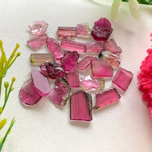 Natural Rubellite Tourmaline Flat Rough 7mm-13mm, 23 Pieces Lot. Best Quality Natural Tourmaline Raw Gemstone, thin tourmaline rough
