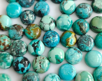 Natural Tibetan Turquoise Cabochon 8mm Round Shape, AAA Quality Vibrant Blue-Green Gemstone