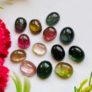 Multi Tourmaline Oval Cabochon Gemstone 13 Pieces Lot | Size : 10x8 MM | Natural AAA+ Multi Tourmaline Cabochon Used For Handmade Jewelry