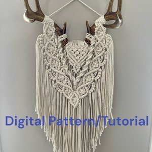 Macrame Antler tutorial pattern wall hanging, digital download, witchy, whimsigoth, gothic, diy, cottagecore, rustic cottage, hunter trophy