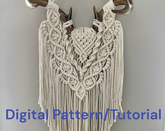 Macrame Antler tutorial pattern wall hanging, digital download, witchy, whimsigoth, gothic, diy, cottagecore, rustic cottage, hunter trophy