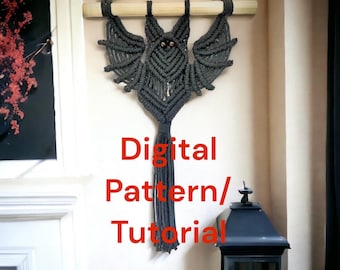 Macrame bat tutorial padrão download digital, whimsigoth, witchy, diy, aprender macrame