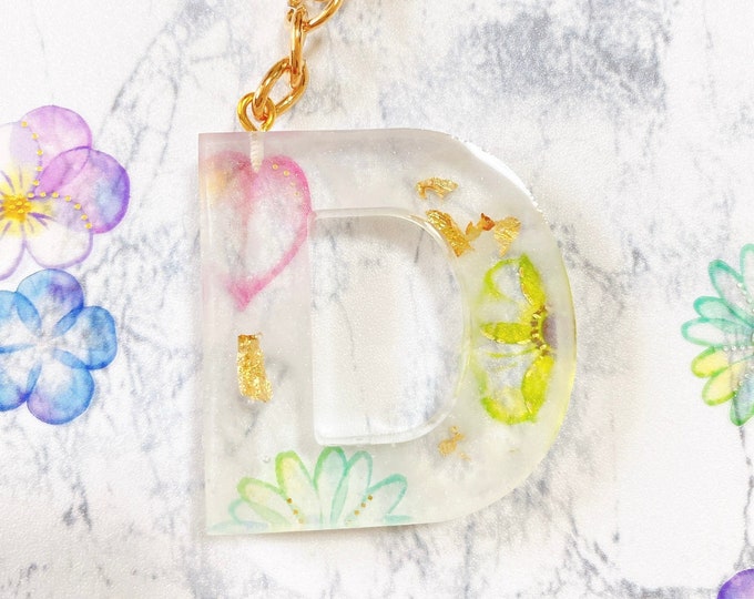 Rainbow Flower Floral Resin Keychain Alphabet keychain initial keyring Japanese design