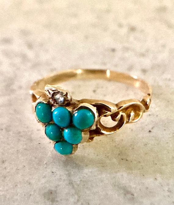 Early Victorian Turquoise "Grape Bunch" Ring - image 1