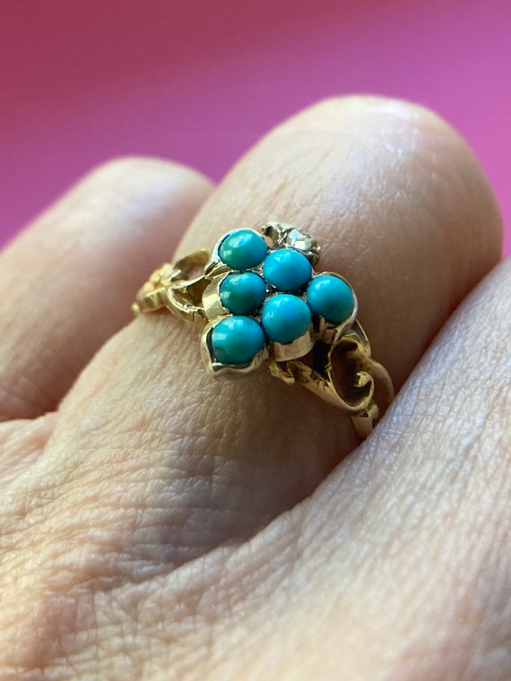 Early Victorian Turquoise "Grape Bunch" Ring - image 4