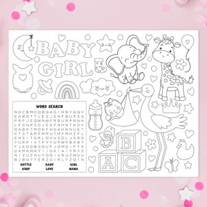 Baby Shower Girl Coloring Page | Baby Shower Activity Page | Digital Printable | Baby Shower Coloring Page for Kids