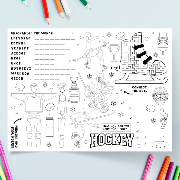 Hockey Coloring Page | Hockey Activity Page | Digital Printable
