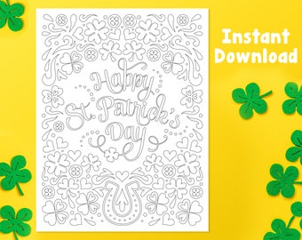 St. Patrick’s Day Coloring Page | Digital Printable | St. Patrick's Day Adult Coloring Page