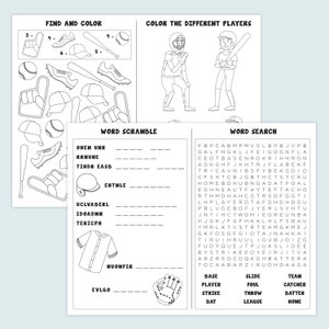 Baseball Activity Pages | Baseball Coloring Pages | Digital Printable