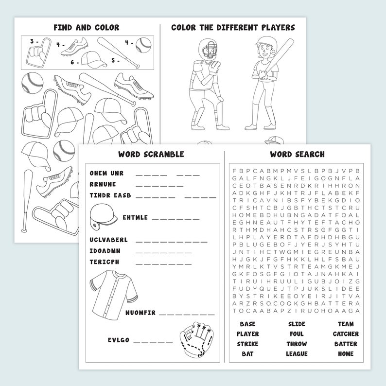 Baseball Activity Pages | Baseball Coloring Pages | Digital Printable ...