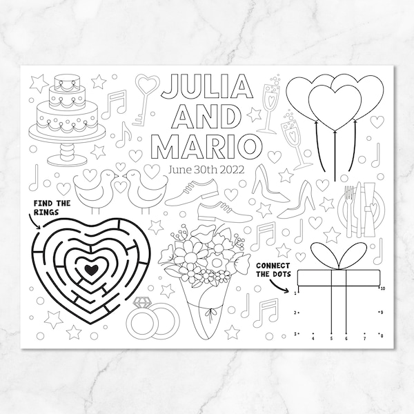 Personalized Wedding Activity Page | Wedding Coloring Placemat | Kids Wedding Activity Mat | Printable Wedding Coloring Page for Kids