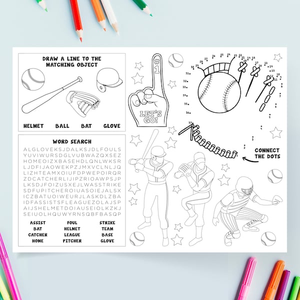 Baseball Coloring Page | Baseball Activity Page | Digital Printable | Sports Coloring Page for Kids