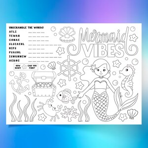 Mermaid Coloring Page | Mermaid Activity Page | Digital Printable | Mermaid Coloring Page for Kids