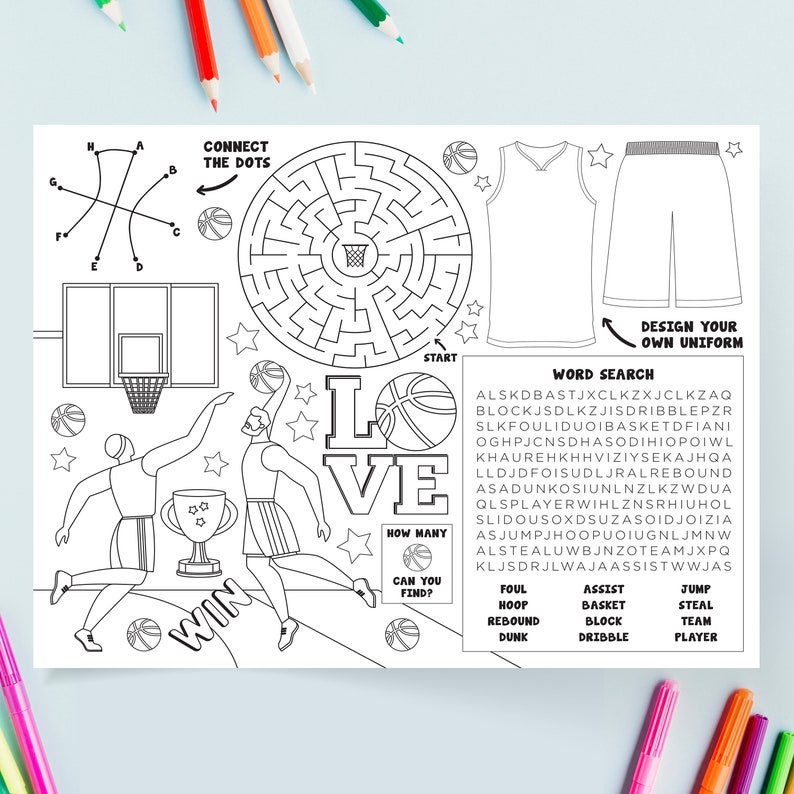 Basketball Coloring Page Basketball Activity Page Digital Printable
