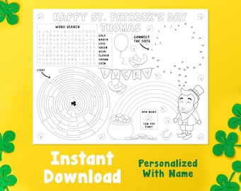 Personalized St. Patrick’s Day Coloring Page | Activity Page for Kids | Digital Printable