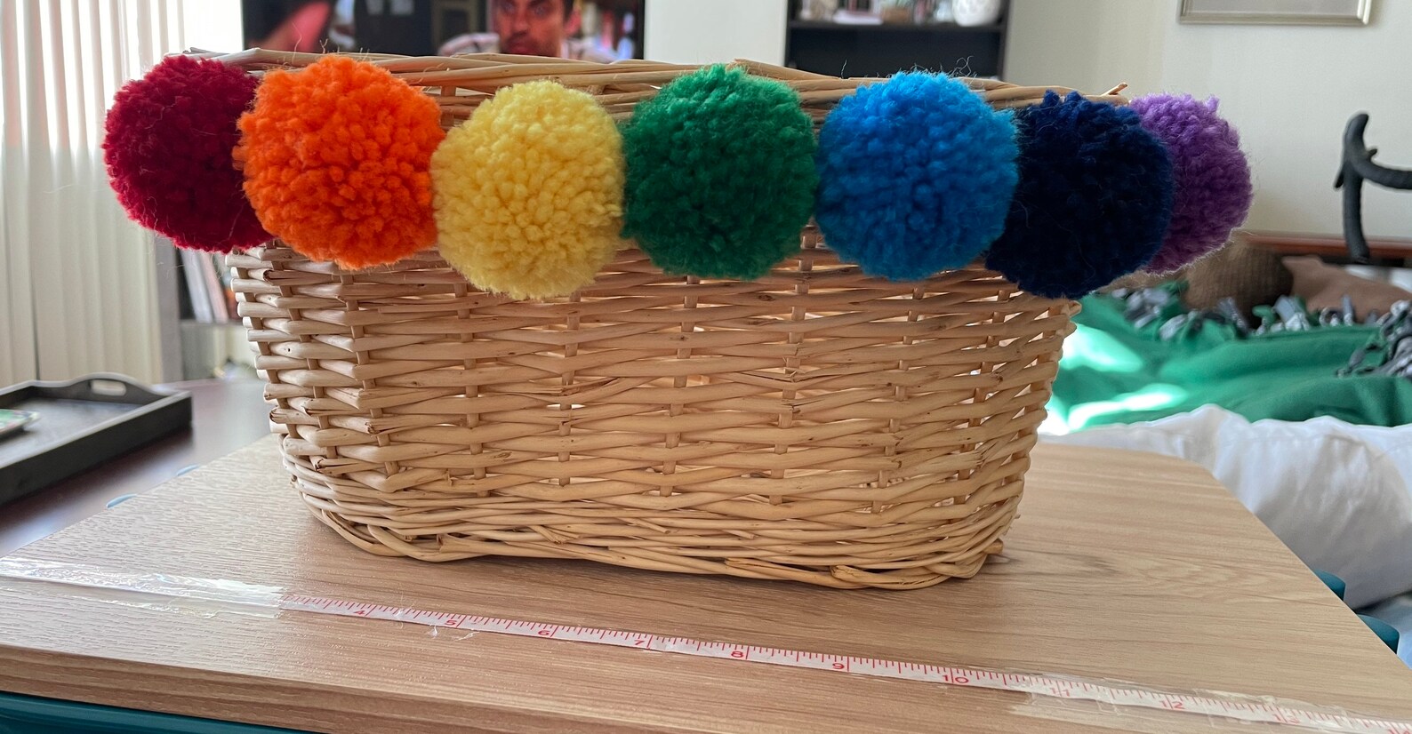 Rainbow Pom Pom Basket Etsy