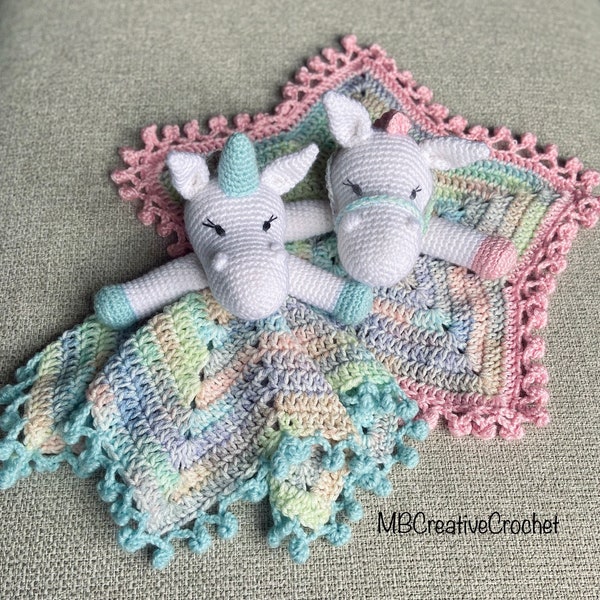 PATTERN* Unicorn & Horse 2 in 1 Lovey security blanket Crochet Pattern - Comforter -