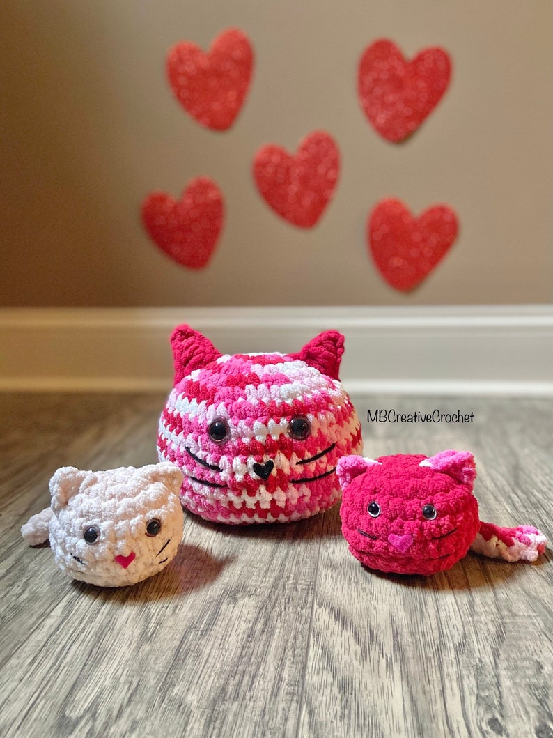 PATTERN Pomsie Pocket Cat and Large Cat 2 sizes crochet patterns no sew keychain image 1