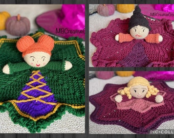 PATTERN* 3 Pack Bundle of the Witchy Loveys Crochet Pattern: Orange, Blonde and Black hair- blanket- Halloween decoration