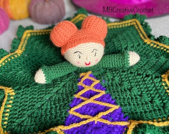 PATTERN* Witchy Lovey Crochet Pattern orange hair- Halloween decoration - baby comforter - security blanket -