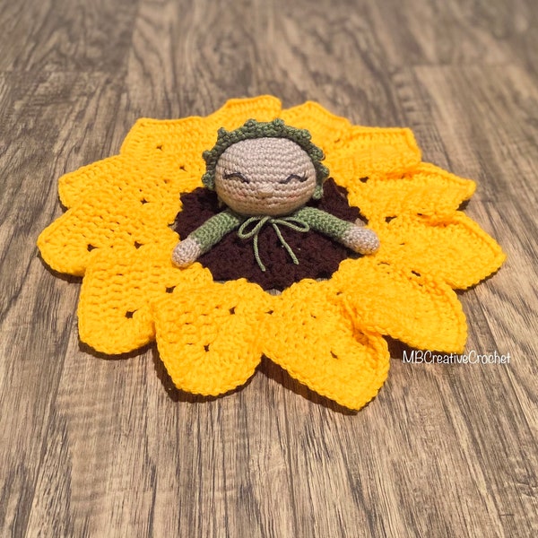 PATTERN* Crochet Sunflower Doll Lovey security blanket PATTERN . Baby comforter - baby shower - newborn gift - nursery