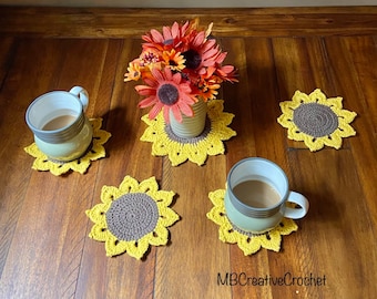 FINISHED PRODUCT - Sunflower Coasters - crochet - mug rug -