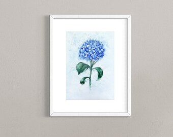 Printable poster blue flower hydrangea, wall art oil painting ready to print