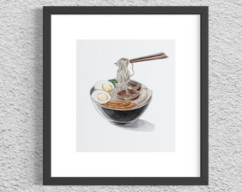 印刷可能なラーメン丼ポスター、水彩画風の印刷用アート