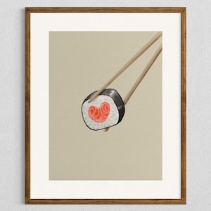 Printable Digital Sushi Art, Watercolor Chopsticks Illustration