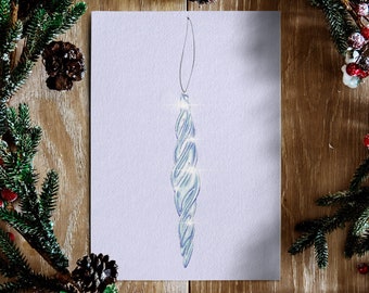 Set of Icicles Christmas Printable Postcards, Watercolor Ornaments Art, Instant Download, Different Backgrounds