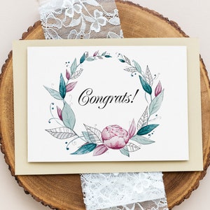 Printable postcard CONGRATULATIONS  watercolor flowers, instant download