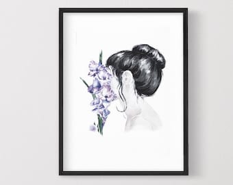 Printable poster Girl with Flowers,  Digital Download Girl Portrait Print