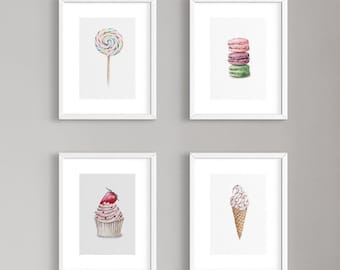 Watercolor Sweets Print Set, Dessert Gallery Wall (Digital Download)