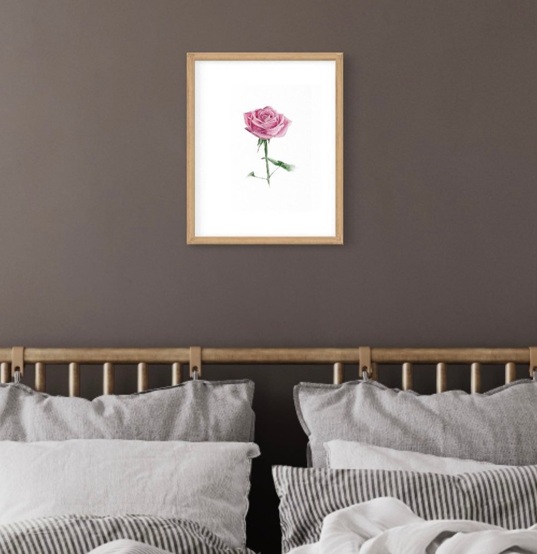Printable Poster Pink Rose, Wall Art Watercolor Flower Painting Ready ...