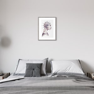May include: A framed watercolor illustration of a person's profile with a crown of thorns on their head. The background is white.
