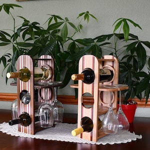 Hand Crafted Hardwood Wine Rank w/Glass Holder