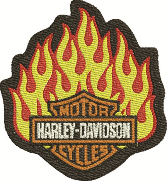 Harley Davidson Patch With Flames Logo. Design for Embroidery