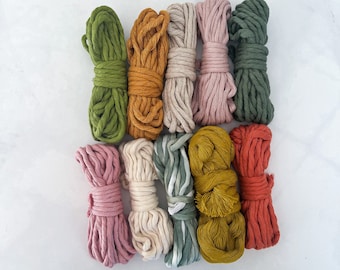 Vegan Earthy Tones Fibre Pack, macrame string sampler, weaving kit, 4mm 5mm 9mm cord, gift for craft lovers, cotton yarn, rainbow making