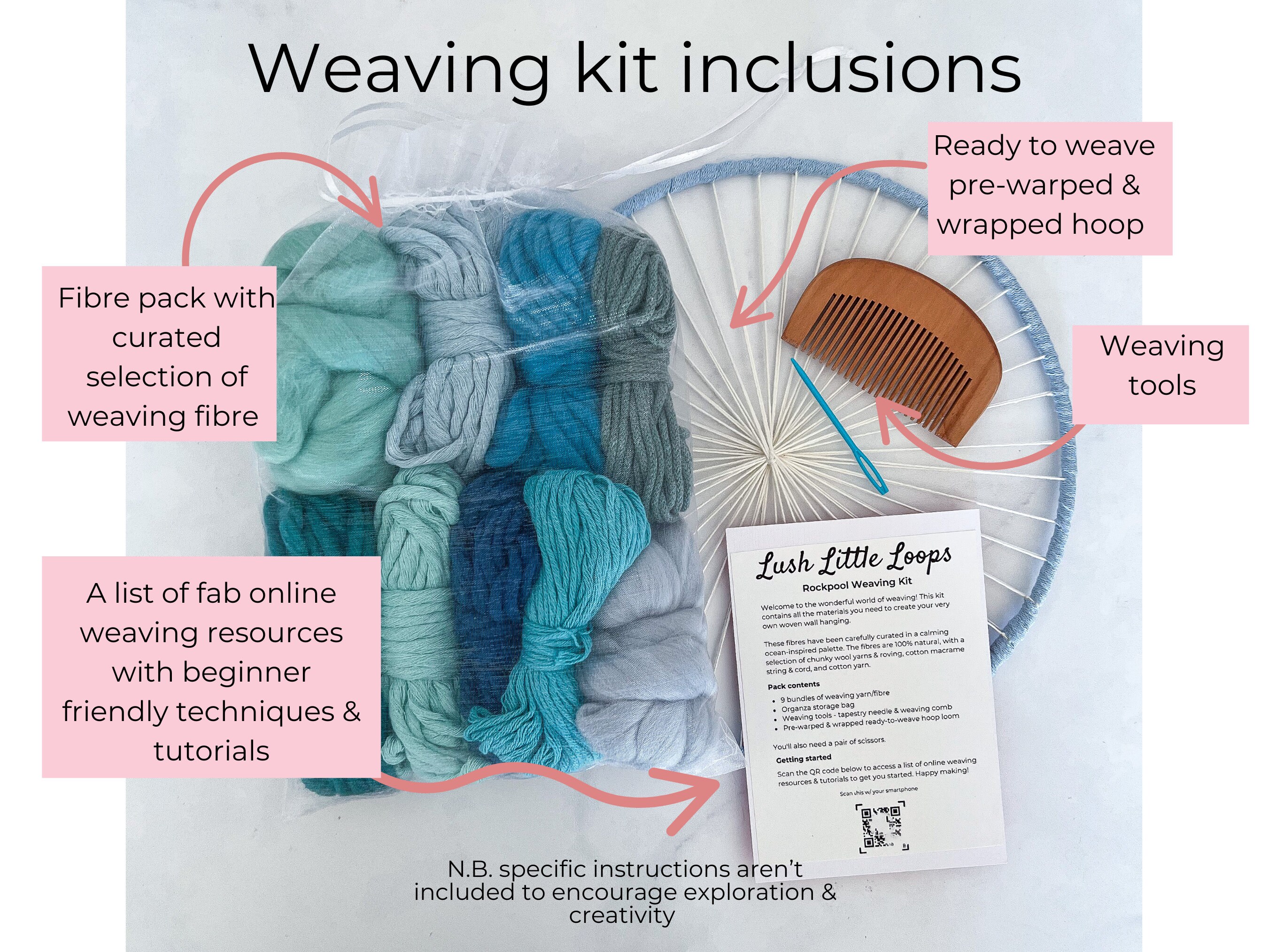 Circle Weaving Kit, Rockpool Fibre Pack, Blue Weaving Supplies, Craft ...
