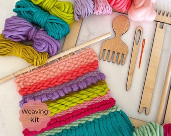 Beginner Weaving Loom Kit, Candy Rainbow Weavers Fibre Pack, birthday DIY gift for craft lovers, woven tapestry loom, dopamine decor