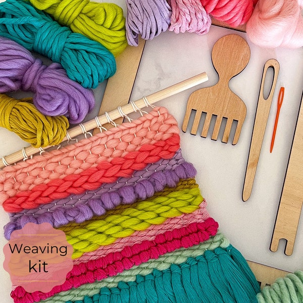 Beginner Weaving Loom Kit, Candy Rainbow Weavers Fibre Pack, birthday DIY gift for craft lovers, woven tapestry loom, dopamine decor