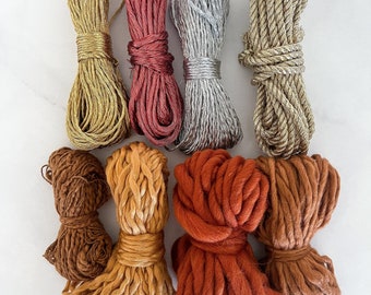 Metallic String and Yarn Sampler Pack, gold weaving supplies, copper chunky yarn bundle, silver fibre bundle, junk journal yarn