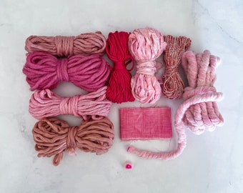 Weaving Fibre Pack Candy Pink, weaving kit, weaving supplies, color core, chunky rug yarn, gift for craft lovers, chiffon silk ribbon