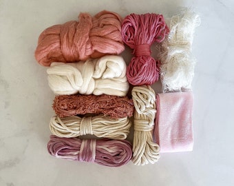 Vegan Fibre Pack Strawberry and Cream, weaving kit, mini skein set, weaving supplies, chunky yarn, gift for craft lovers, cotton art yarn