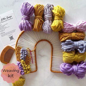 Arch Weaving Kit, Purple and Mustard Yellow Weavers Fibre Pack, weaving supplies, craft kits for women, birthdayt for craft lovers