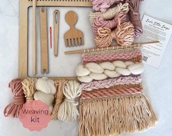 Beginner Weaving Loom Kit, Blush Kisses Weavers Fibre Pack, DIY craft kits for gifts, tapestry loom, self care birthday gift for adults