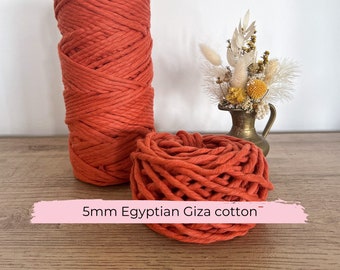 5mm Egyptian Giza Cotton String Mecca Orange, single twist macrame cord, cotton weaving fibre, macrame cake, cotton string, weaving cotton