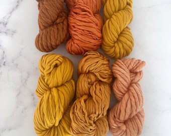 Premium Yarn Bundle Autumn, chunky bulky wool yarn, weaving fibre kit, jumbo merino pencil roving, orange earthy tones