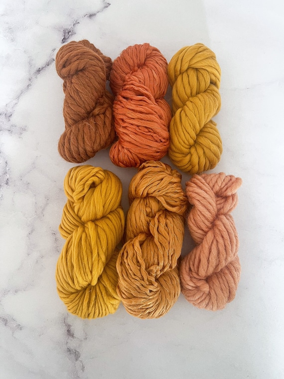 Premium Yarn Bundle Autumn, chunky bulky wool yarn, weaving fibre kit, jumbo merino pencil roving, orange earthy tones